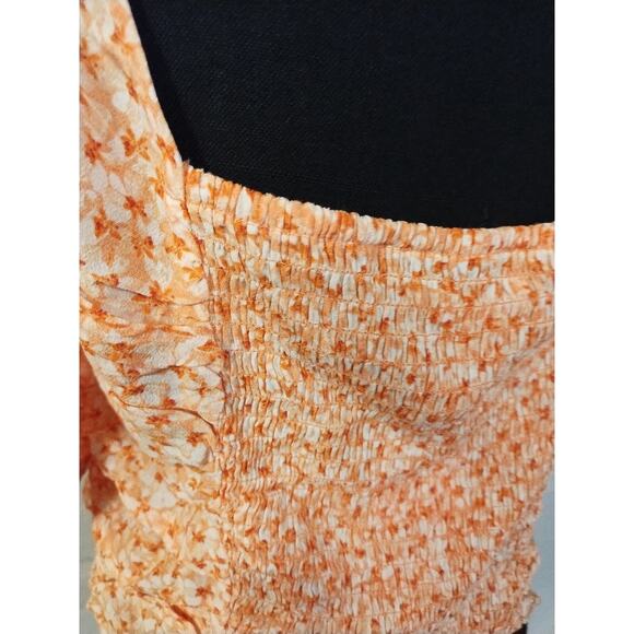 NWT H&M Women's Blouse Short Sleeve Orange Florals US Size L - Picture 8 of 10